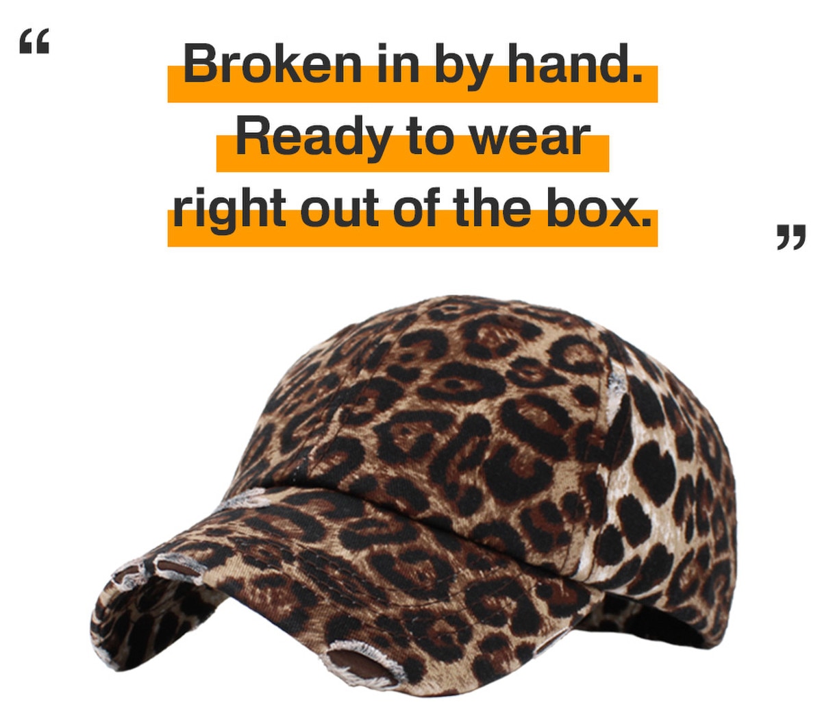 Leopard Distressed Vintage Baseball Cap Front Side View